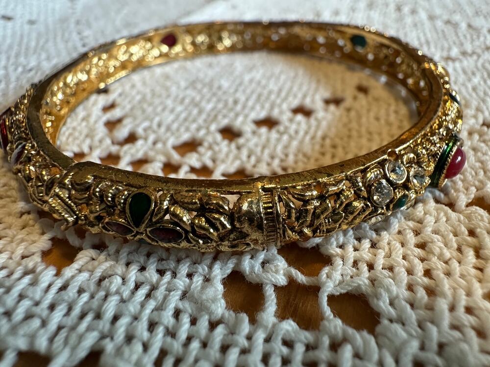 Indian Kundan Openable Kada Bangle Gold Plated Floral Filigree Bracelet